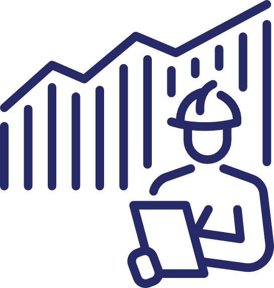 Illustration of a professional analyzing data with graph lines in the background.
