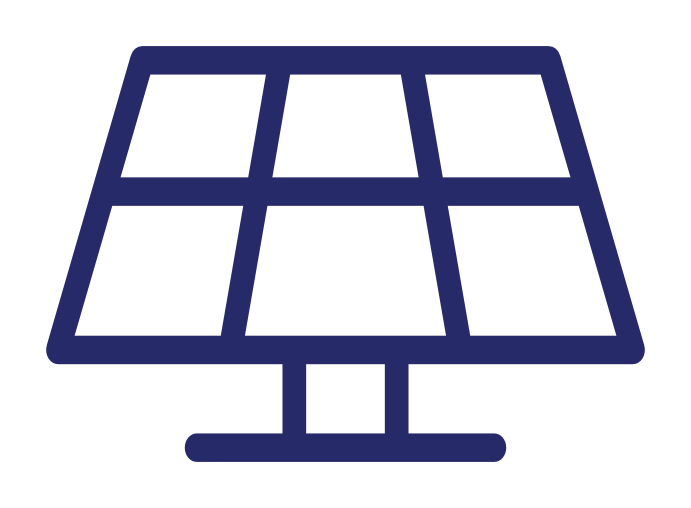 Icon of a blue solar panel with six segments on a stand.
