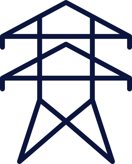 Iconic outline of an electricity transmission tower.