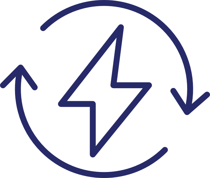 Icon with a lightning bolt encircled by rotating arrows symbolizing sustainable energy and power flow.