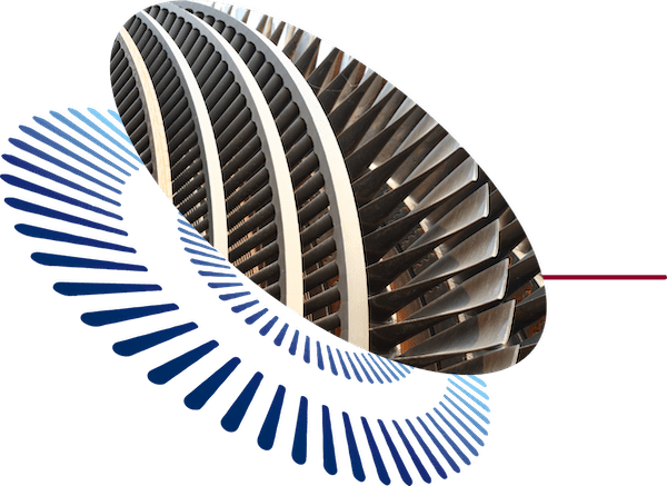 Industrial Turbine Blades with Blue Overlay Close-up of industrial turbine blades with a dynamic blue overlay.