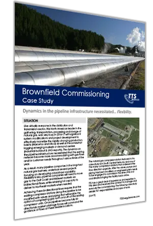 Brownfield commissioning case study cover featuring pipeline infrastructure with dynamic flexibility insights.