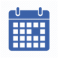 Blue calendar icon with a grid layout representing days of a month.