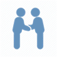 Abstract blue silhouette of two people shaking hands, symbolizing partnership and collaboration.
