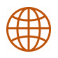 Brown wireframe globe icon symbolizing global connectivity and international presence.