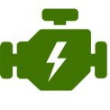 Green energy turbine icon with a lightning symbol.