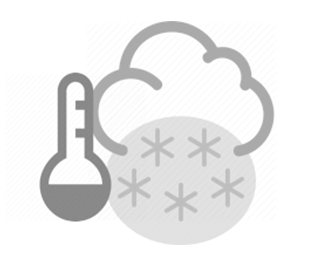 Cold weather optimization icon with snowflakes, thermometer, and cloudy background.