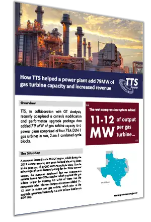 Brochure displaying power plant modifications by TTS with gas turbine enhancements.