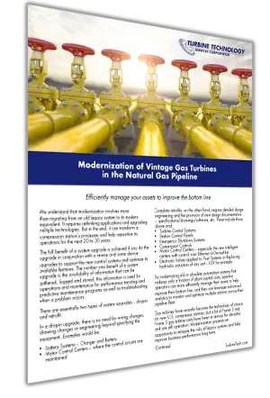 Brochure detailing modernization of vintage gas turbines in natural gas pipelines.