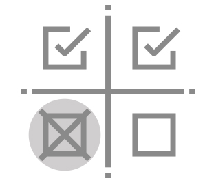Flowchart for troubleshooting operational processes with checkmarks and a cross.