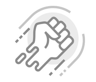 Stylized gray fist icon with dynamic motion lines.