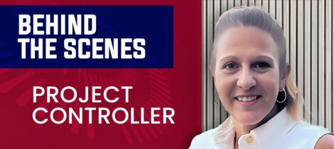 Woman smiling with 'Behind the Scenes Project Controller' text overlay, showing industry insights.