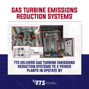 Gas turbine emissions reduction systems for power plants with technical diagrams and control panels.