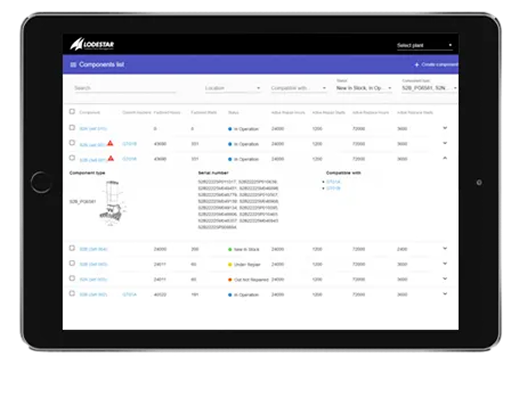Tablet showing industrial component inventory list