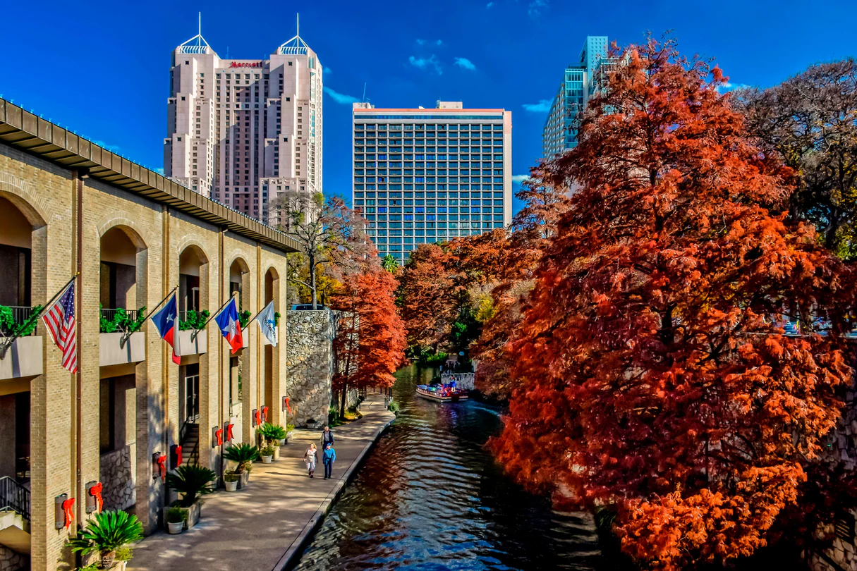 Autumn trees along San Antonio Riverwalk canal