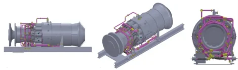 3D industrial gas turbine with piping components