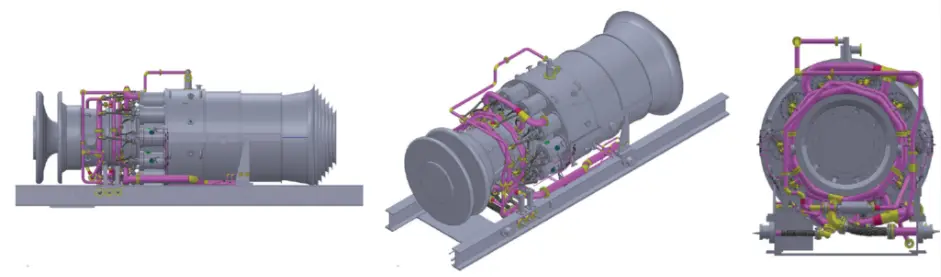 3D industrial gas turbine with piping components